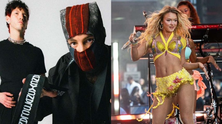 Josh Dun e Tyler Joseph, do Twenty One Pilots, e Zara Larsson (Fotos: Divulgação e Debra L Rothenberg/Getty Images)