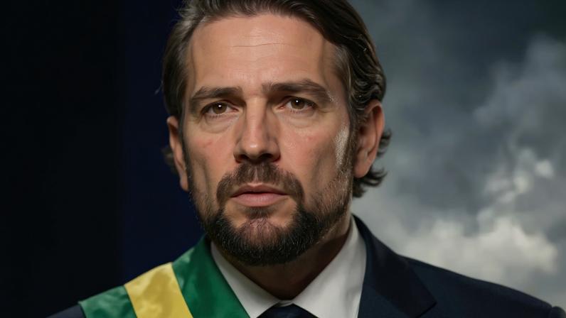 Jim Caviezel como Jair Bolsonaro no filme 'Dark Horse' e Daniel Vorcaro