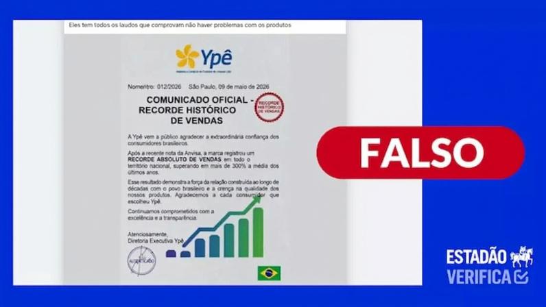 Ypê esclarece que não emitiu documentos recentemente a respeito de performance de vendas.