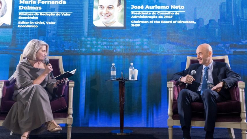 Maria Fernanda Delmas e José Auriemo, em conversa no Summit Valor Brazil-USA — Foto: Vanessa Carvalho/Valor