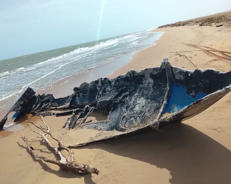 The remains of a boat allegedly struck by the US military, in the Alta Guajira region of Colombia.