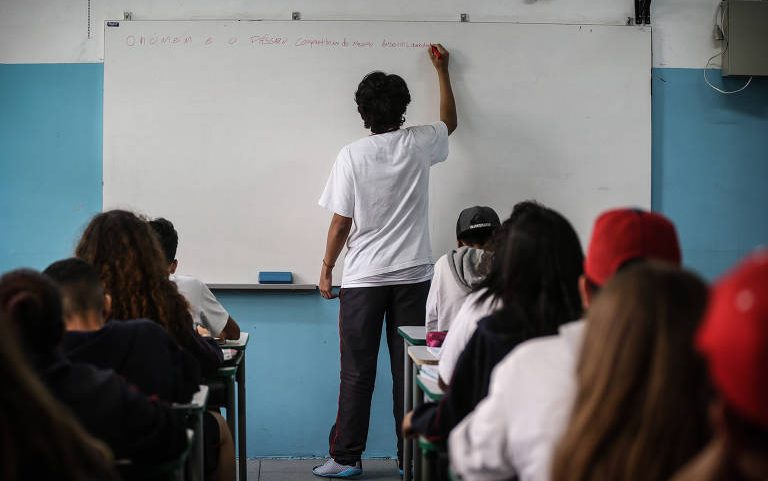 Aula em escola pública na zona sul de São Paulo.