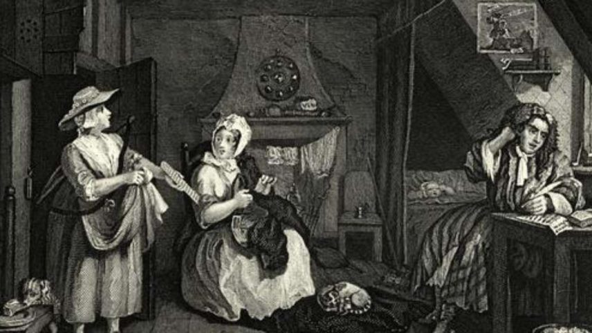 Ilustração de residência inglesa no início do século 18; até essa época, era recomendado demonstrar certa melancolia