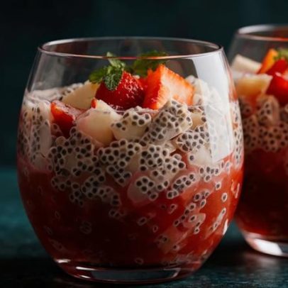 Pudim de chia com morangos, sobremesa saudável e saborosa