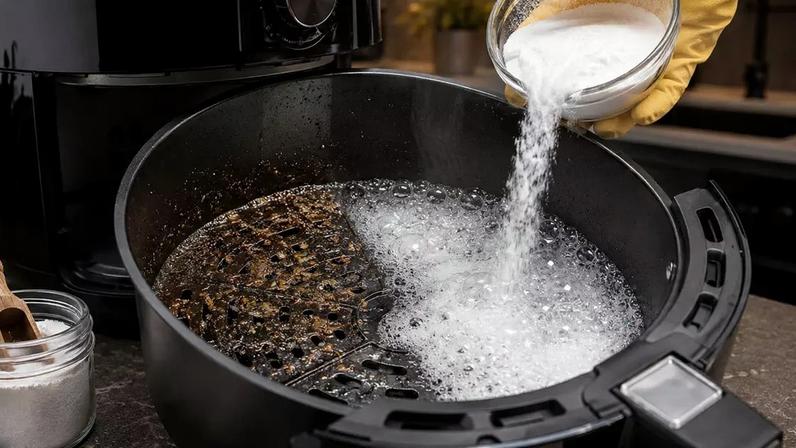 limpeza da air fryer com percabonato