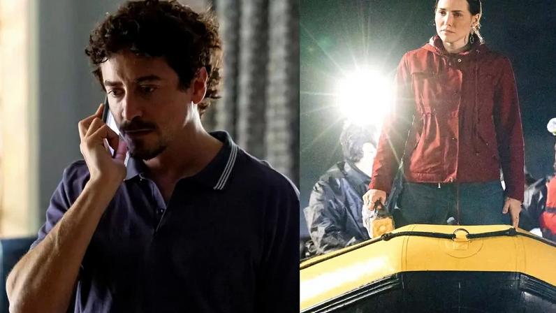 Carlos (Jesuita Barbosa) morre na enchente; Adriana (Leticia Colin) tenta salvar o marido na novela 'Quem ama, cuida'.