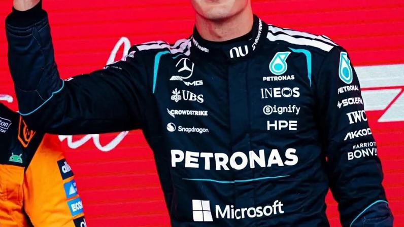 George Russell, da Mercedes, comemora vitória na corrida sprint do GP do Canadá