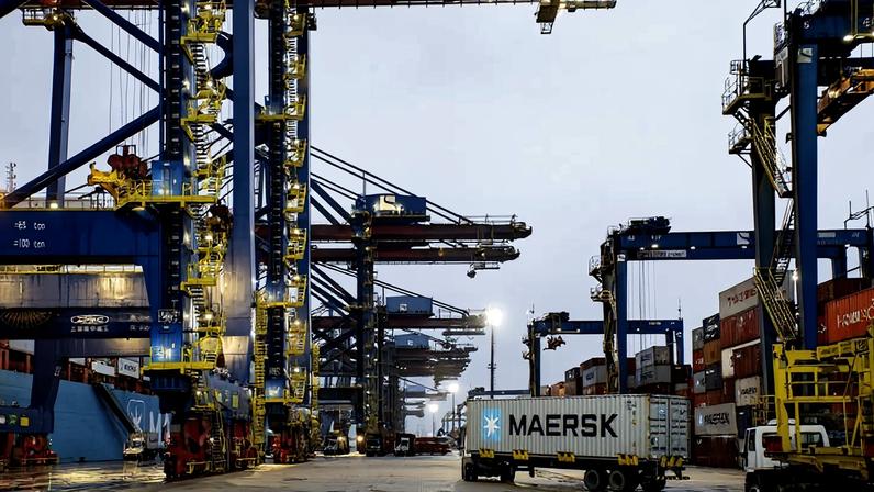 Imagem mostra operação de guindastes no porto de Santos (SP).