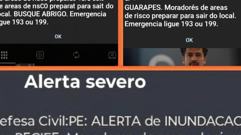 Aviso da Defesa Civil no celular.
