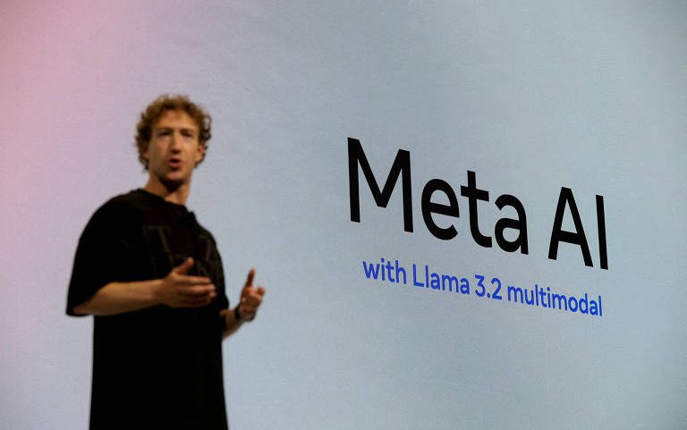 Mark Zuckerberg discursando em evento anual da Meta na sede da companhia