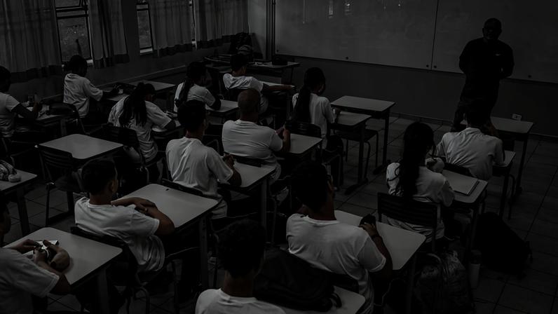 Sala de aula de escola cívico-militar, na zona sul de São Paulo (SP)
