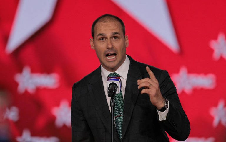 O ex-deputado Eduardo Bolsonaro (PL-SP), em evento conservador nos EUA