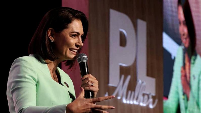 A ex-primeira-dama e presidente do PL Mulher, Michelle Bolsonaro, durante evento em abril