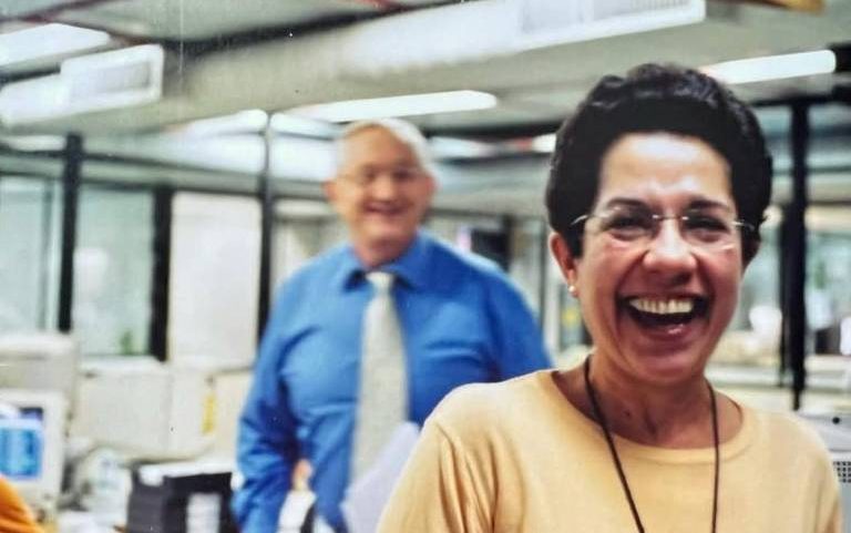 Selma Rita Severo Lins (1952 - 2026) com o apresentador Boris Casoy no Telejornal Brasil