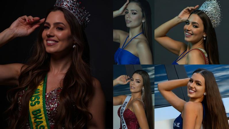 A miss gaúcha Bianca Becker, em fotos de participações em diferentes concursos de beleza nos últimos anos