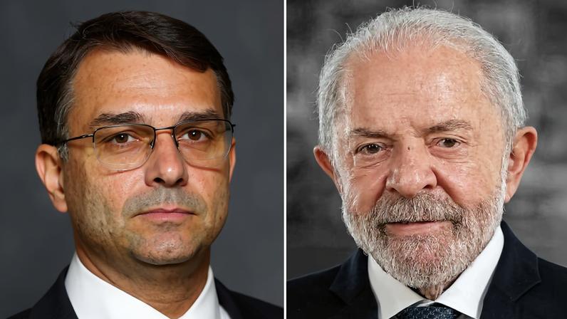 Flávio Bolsonaro (PL) e Luiz Inácio Lula da Silva (PT)