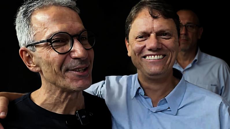 O pré-candidato à Presidência da República Romeu Zema e o governador de São Paulo, Tarcísio de Freitas, na Agrishow