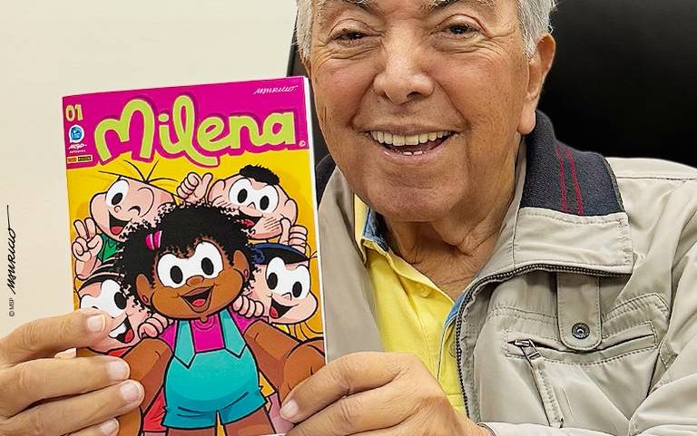 Mauricio de Sousa com a capa de 'Milena', primeiro gibi solo inédito da 'Turma da Mônica' desde 1989