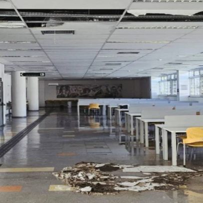 Parte do teto da biblioteca da USP desaba; acervo é afetado