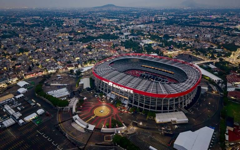 O estádio Azteca, na Cidade do México, que será o palco da abertura da Copa do Mundo de 2026, no dia 11 de junho