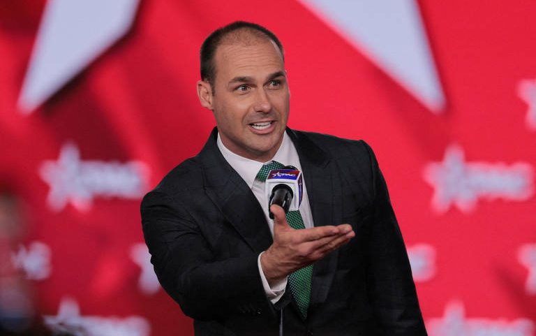 O ex-deputado Eduardo Bolsonaro, durante evento no Texas, em março