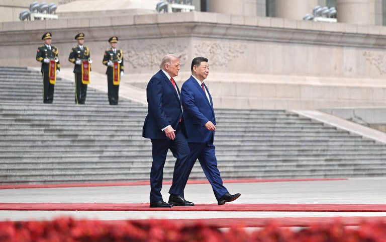 O presidente dos EUA, Donald Trump, e o líder chinês, Xi Jinping, durante visita do americano a Pequim