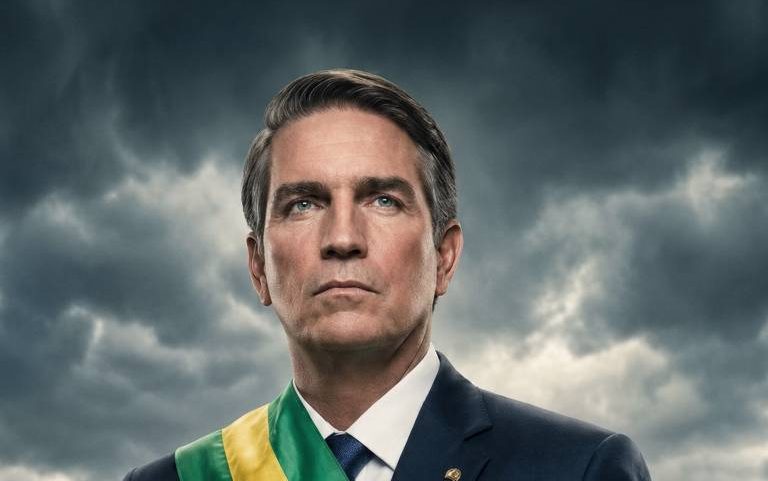 Jim Caviezel como Jair Bolsonaro em cartaz do filme 'Dark Horse'