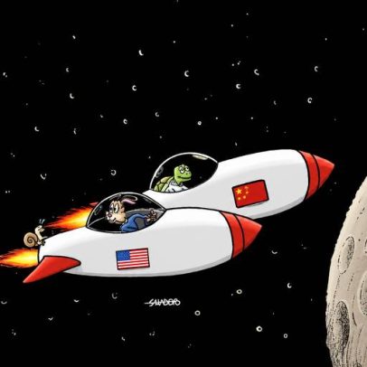 Lebre americana e tartaruga chinesa na corrida pela Lua