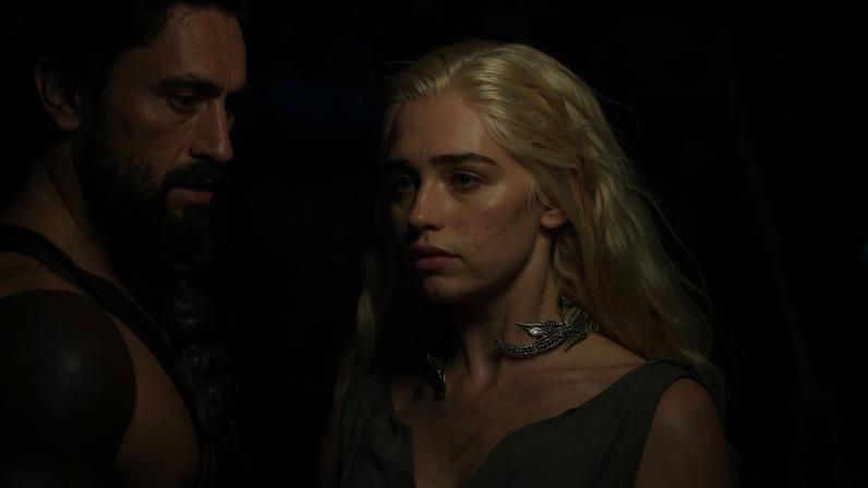 Joe Naufahu e Emilia Clarke, personagens de Game of Thrones