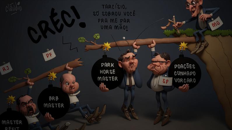 Da esq. p/ dir.: os ex-governadores Cláudio Castro (RJ) e Ibaneis Rocha (DF), Flávio Bolsonaro, o governador Tarcísio de Freitas (SP) e o ex-governador Romeu Zema (MG)