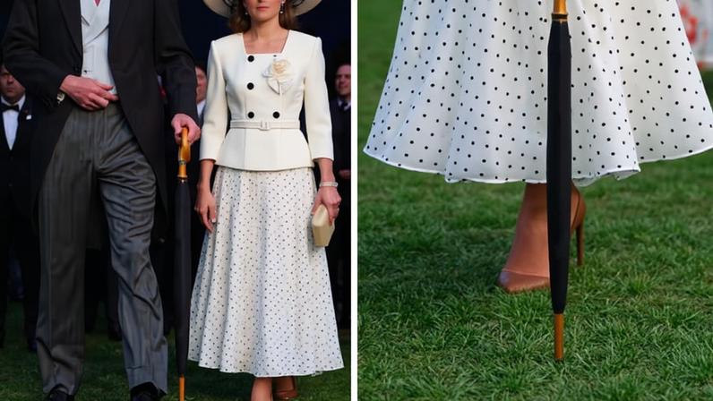 A Princesa Kate Middleton e o Príncipe William em festa nos jardins do Palácio de Buckingham em 8 de maio de 2026