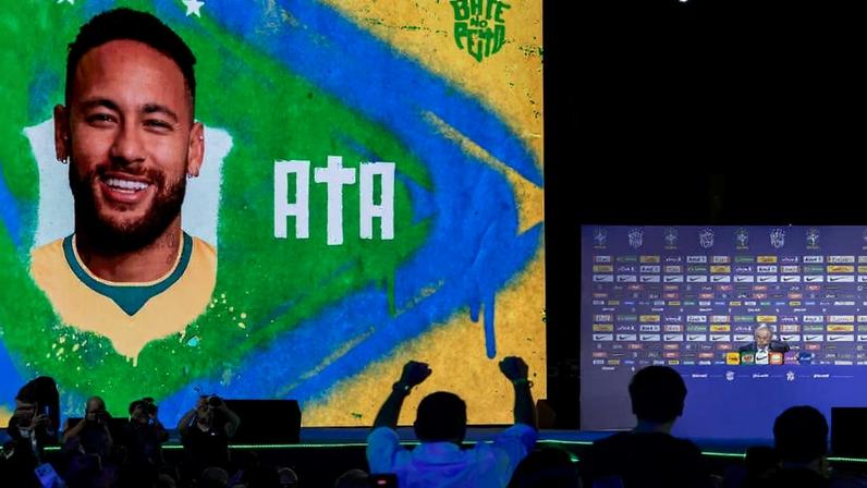 Imagem de Neymar durante a convocação da seleção brasileira para a Copa do Mundo