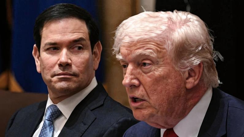 O secretário de Estado, Marco Rubio, e o presidente Donald Trump na Casa Branca
