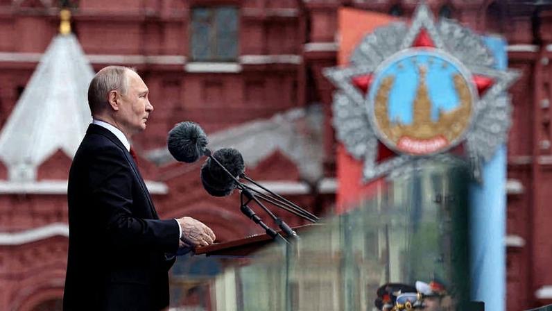 O presidente da Rússia, Vladimir Putin, durante discurso no 'Dia da Vitória', data comemorativa do fim da Segunda Guerra Mundial no país