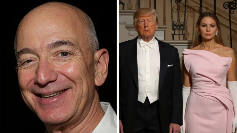 O empresário Jeff Bezos e o casal composto por Donald Trump e Melania Trump — Foto: Getty Images