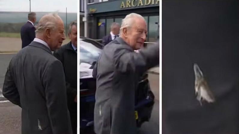 O terno do Rei Charles III sujo com fezes de pássaro durante visita do monarca à Irlanda do Norte