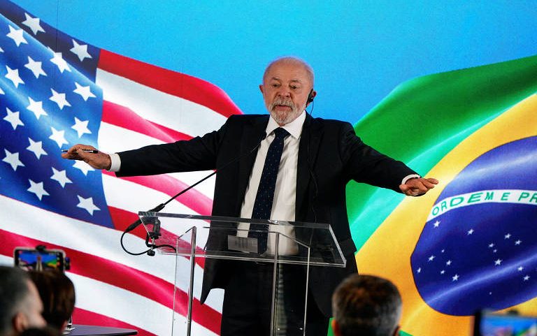 Presidente Lula em entrevista coletiva após o encontro com o homólogo americano, Donald Trump