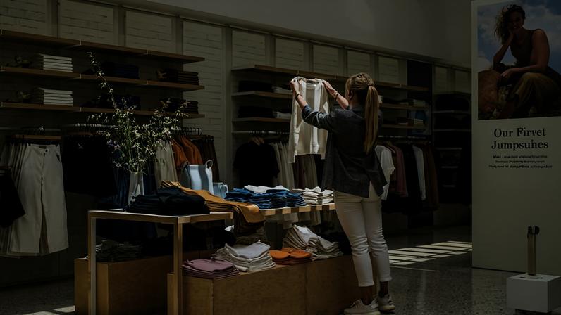 Funcionária arruma roupas em loja da Everlane, em San Francisco (EUA)