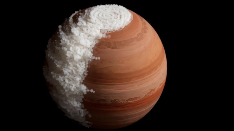 Concepção artística do exoplaneta Wasp94A b, um Júpiter Quente que tem nuvens só no lado noturno