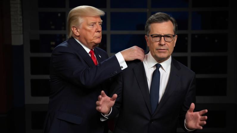 Em vídeo feito com IA, Trump joga Stephen Colbert no lixo