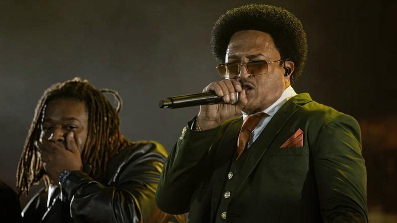 O cantor Mano Brown se apresenta no C6 Fest, festival de música realizado no parque do Ibirapuera, zona sul da cidade