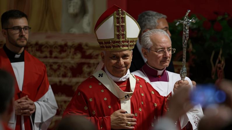 O papa Leão 14 durante missa na Basílica de São Pedro, no Vaticano