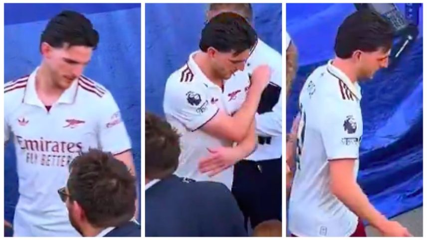 Declan Rice lamentando a queda do West Ham após o título do Arsenal na Premier League 2025/2026