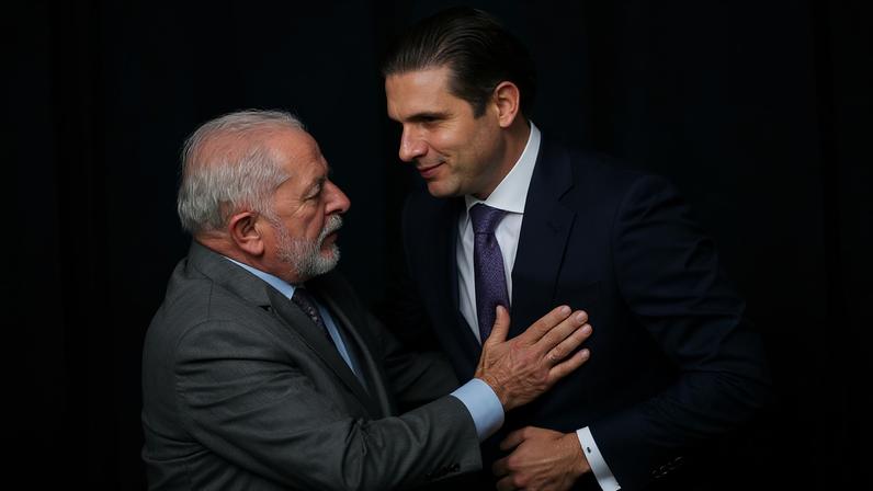 Presidente Lula e presidente da Câmara dos Deputados, Hugo Motta, em cerimônia de assinatura do ECA digital