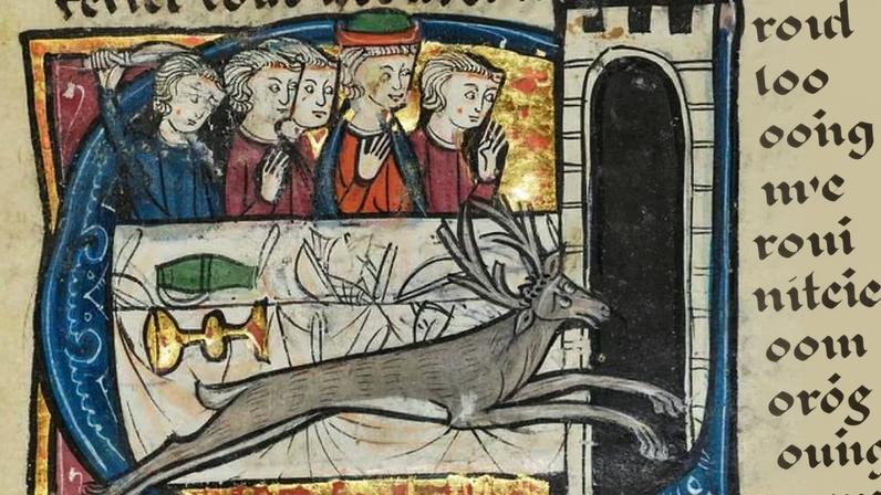 Feiticeiro Merlin disfarçado de veado em ilustração do manuscrito a ser leiloado pela Christie's