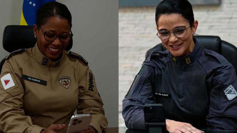 As comandantes das PMs de Minas, coronel Cleide Rodrigues (à esq.), de SP, coronel Glauce Cavalli, conversam por videochamada