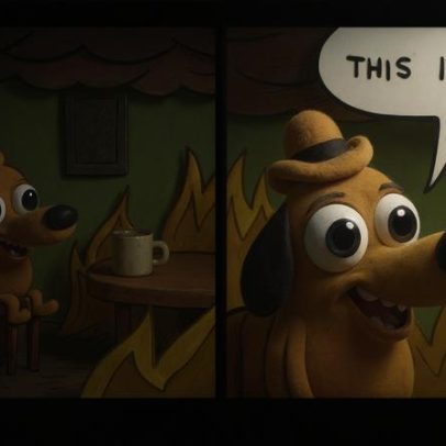 Cachorro do meme do incêndio analisa o crescimento do PIB do Brasil