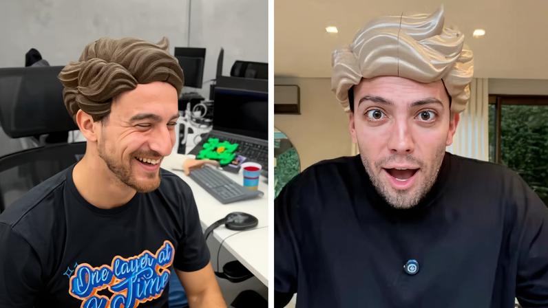 Cabelos criados em impressora 3D: à esquerda, Gabriel Cotrim, colega de Tales; à direita, o influenciador digital Lucas Rangel — Foto: Reprodução/Instagram