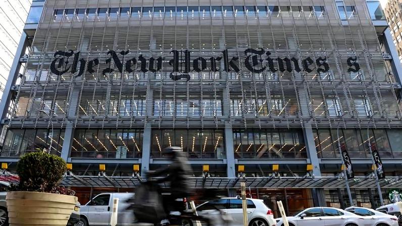 A fachada do jornal americano The New York Times, em Nova York, em janeiro