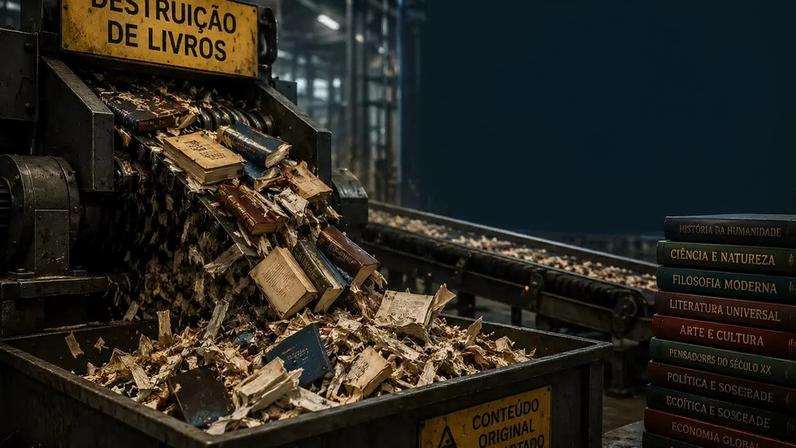 livros sendo destruídos para serem utilizados na base de dados da IA